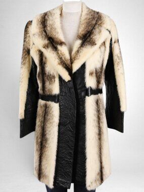 Vintage Fur & Leather Patchwork Coat Women’s M – Boho Western Statement Jacket